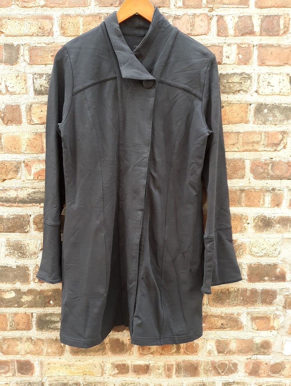 Zobha Charcoal Grey Organic Cotton Spandex Full Zip Trench Car Coat Jacket L